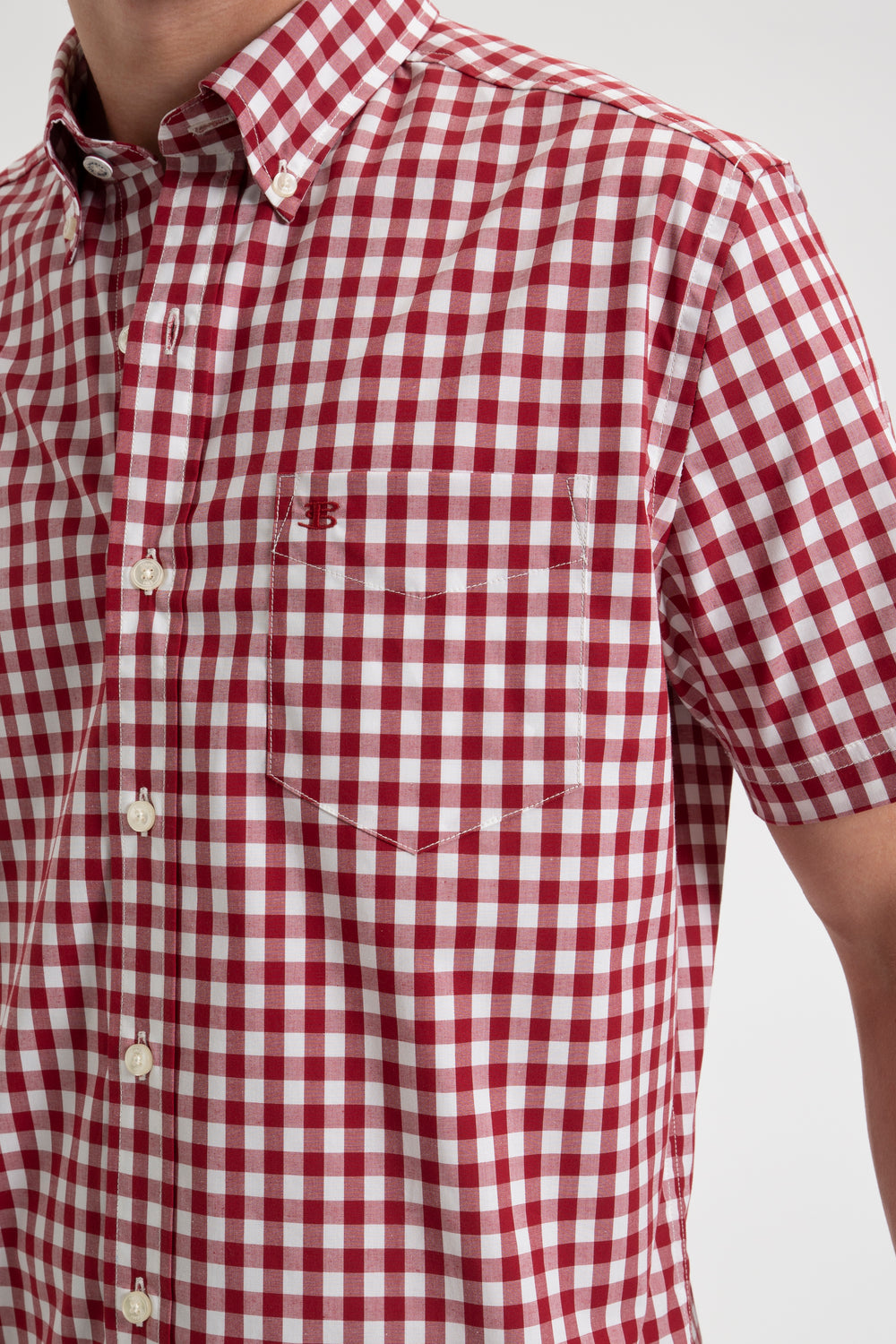 Camisas Ben Sherman Short Sleeve House Poplin Gingham Burdeos | 390-HJGULB