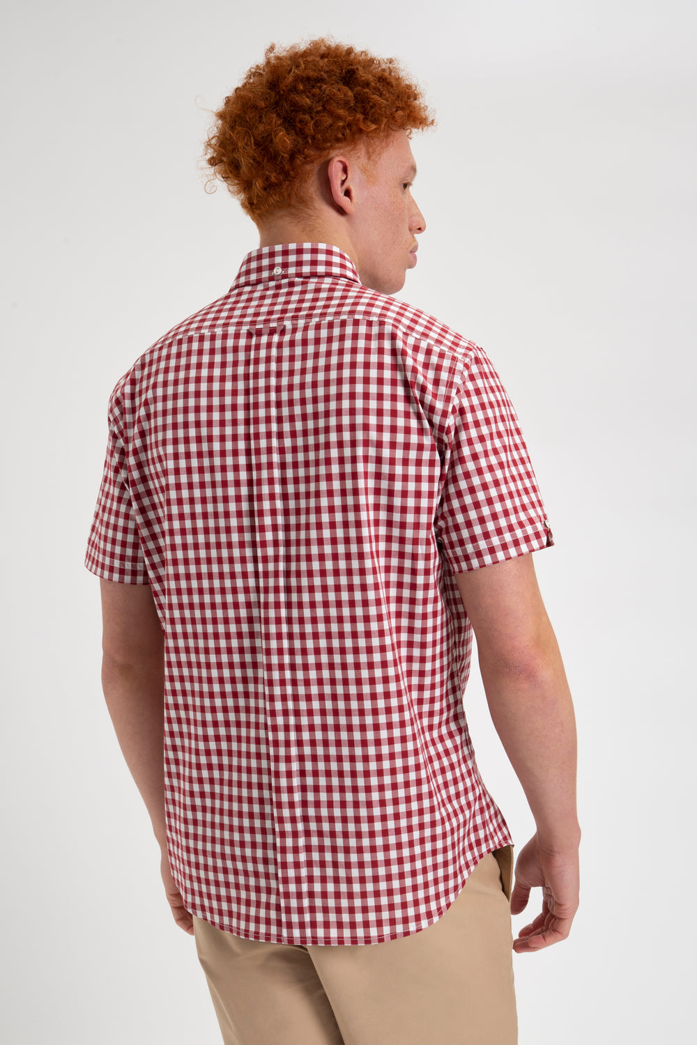 Camisas Ben Sherman Short Sleeve House Poplin Gingham Burdeos | 390-HJGULB