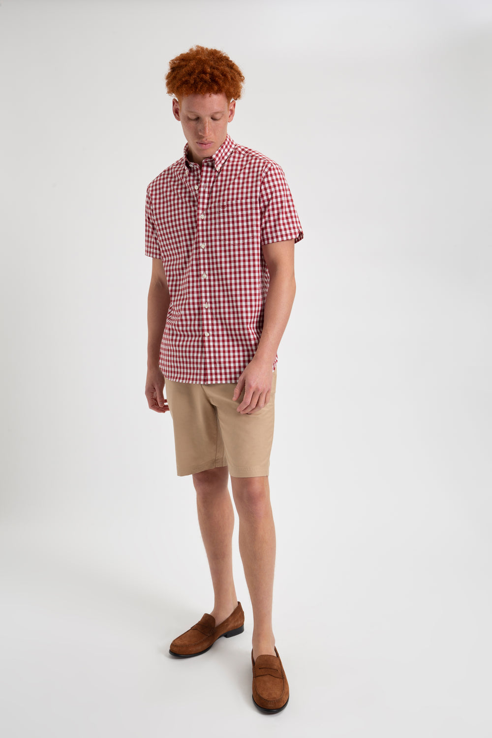 Camisas Ben Sherman Short Sleeve House Poplin Gingham Burdeos | 390-HJGULB