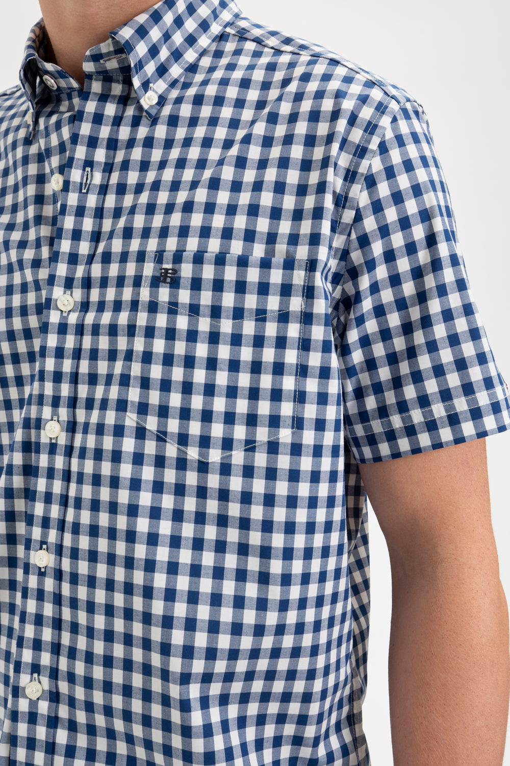 Camisas Ben Sherman Short Sleeve House Poplin Gingham Azul Marino Verde Oliva | 954-XAIJCR