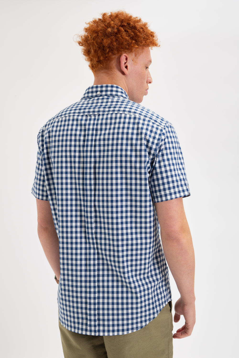 Camisas Ben Sherman Short Sleeve House Poplin Gingham Azul Marino Verde Oliva | 954-XAIJCR