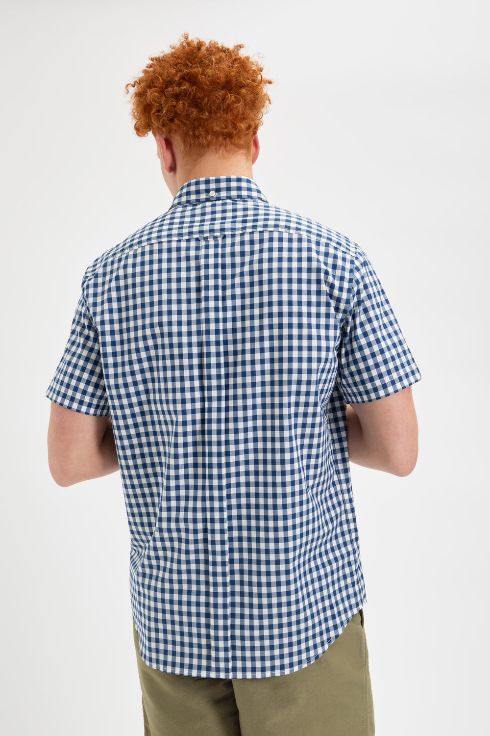 Camisas Ben Sherman Short Sleeve House Poplin Gingham Azul Marino Verde Oliva | 954-XAIJCR