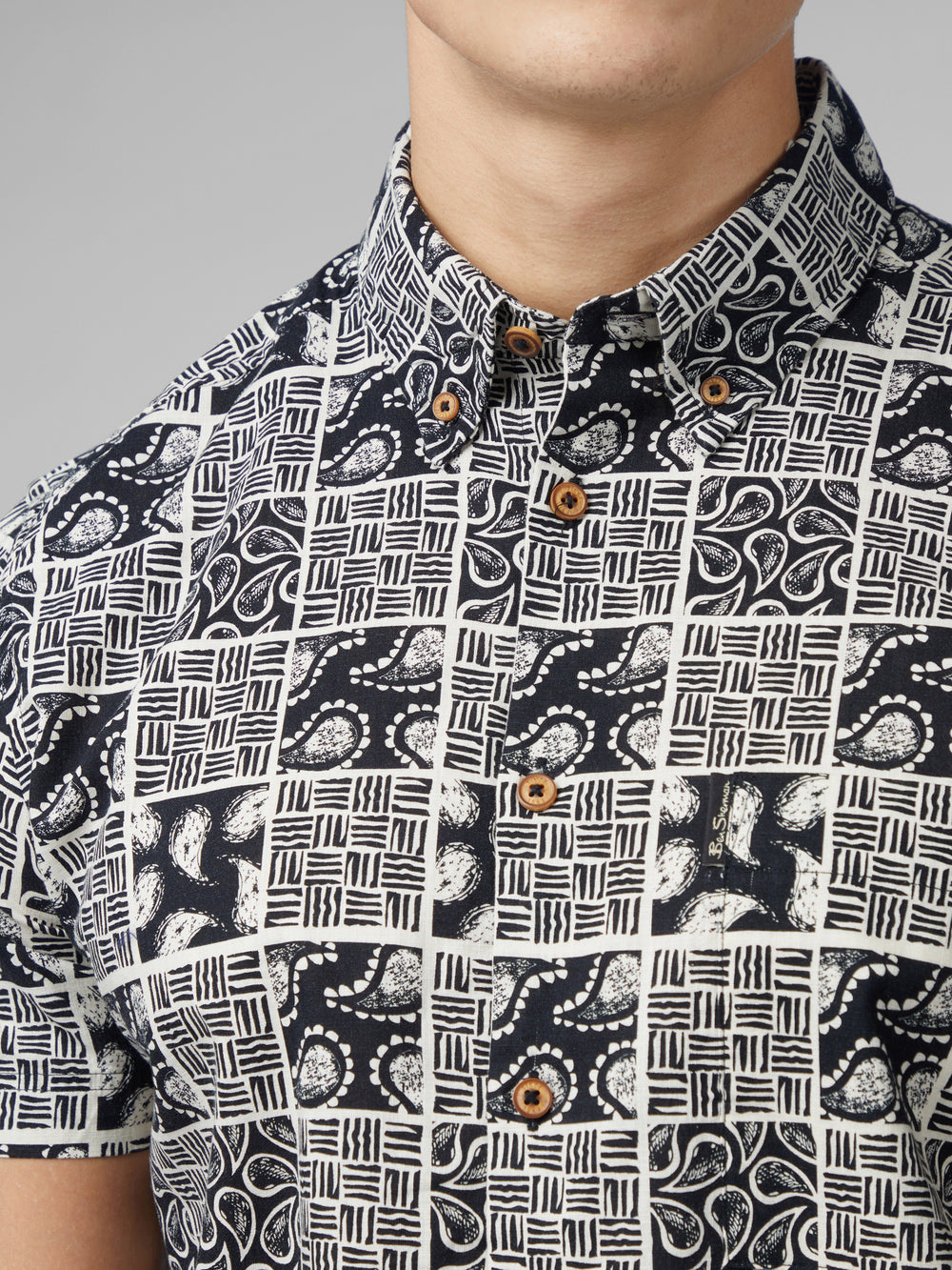 Camisas Ben Sherman Signature Checkerboard Paisley Print Negras | 651-JSHGNR