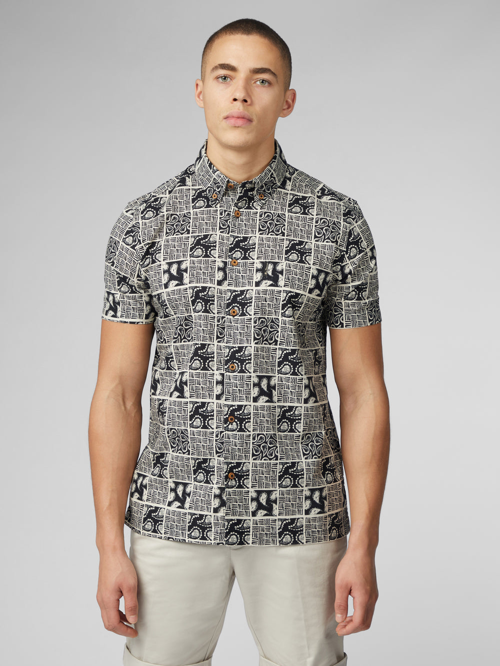 Camisas Ben Sherman Signature Checkerboard Paisley Print Negras | 651-JSHGNR