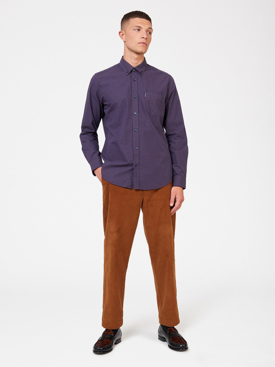 Camisas Ben Sherman Signature Gingham Long-Sleeve Moradas | 502-EWJLBN