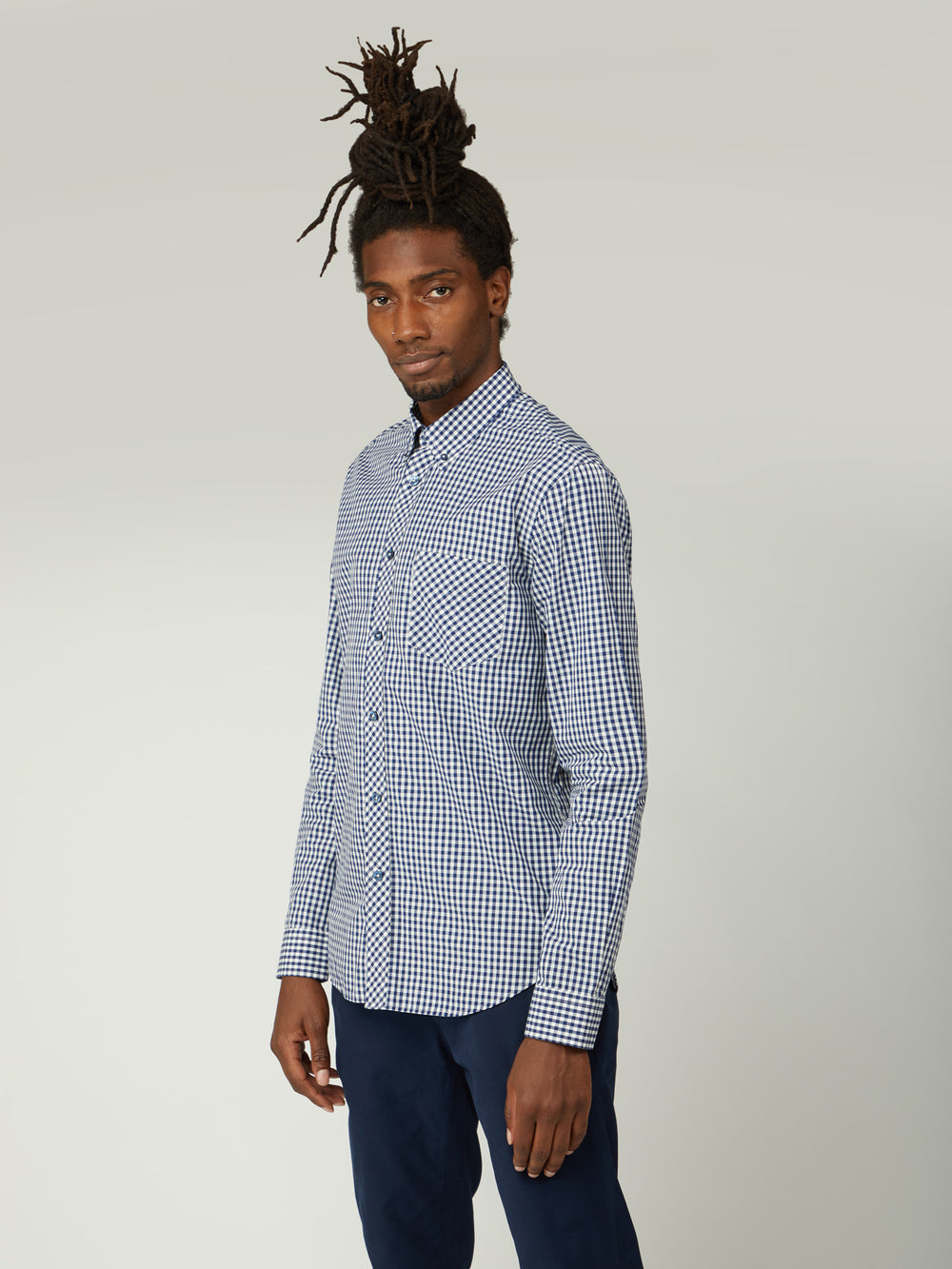 Camisas Ben Sherman Signature Long-Sleeve Gingham Azules Oscuro | 528-BCIUNH