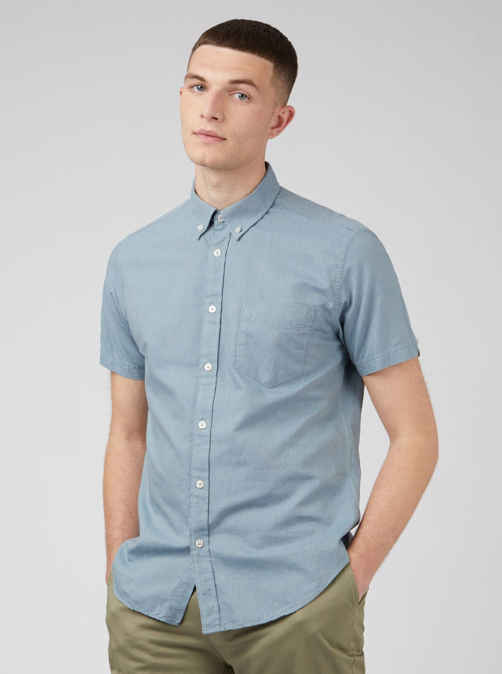 Camisas Ben Sherman Signature Organic Short-Sleeve Oxford Shadow Azules Gris | 594-ZCFALO