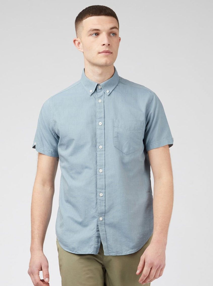 Camisas Ben Sherman Signature Organic Short-Sleeve Oxford Shadow Azules Gris | 594-ZCFALO