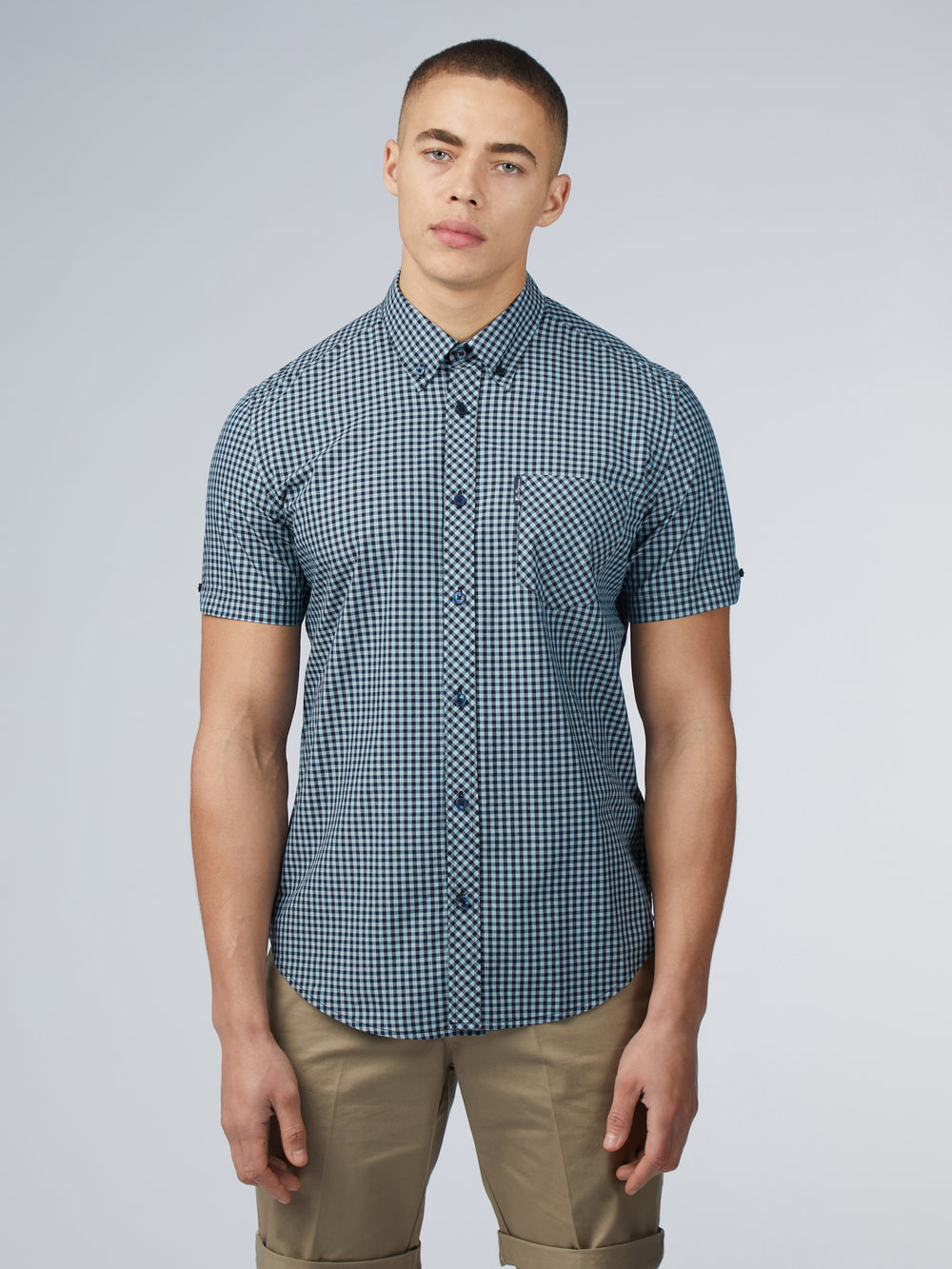 Camisas Ben Sherman Signature Short Sleeve Gingham Azules | 315-KHZBXT