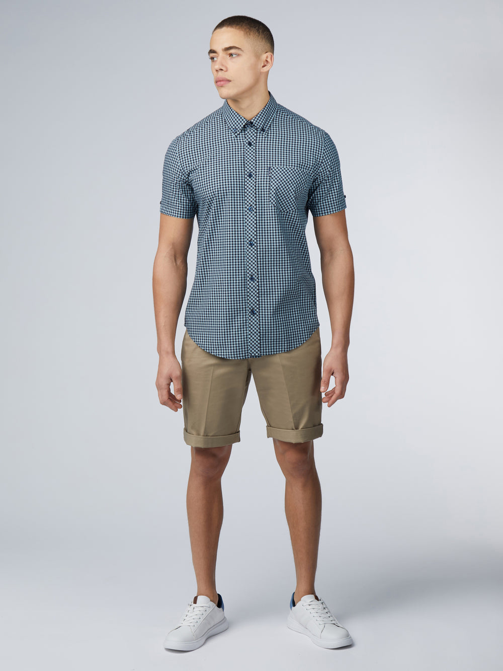 Camisas Ben Sherman Signature Short Sleeve Gingham Azules | 315-KHZBXT