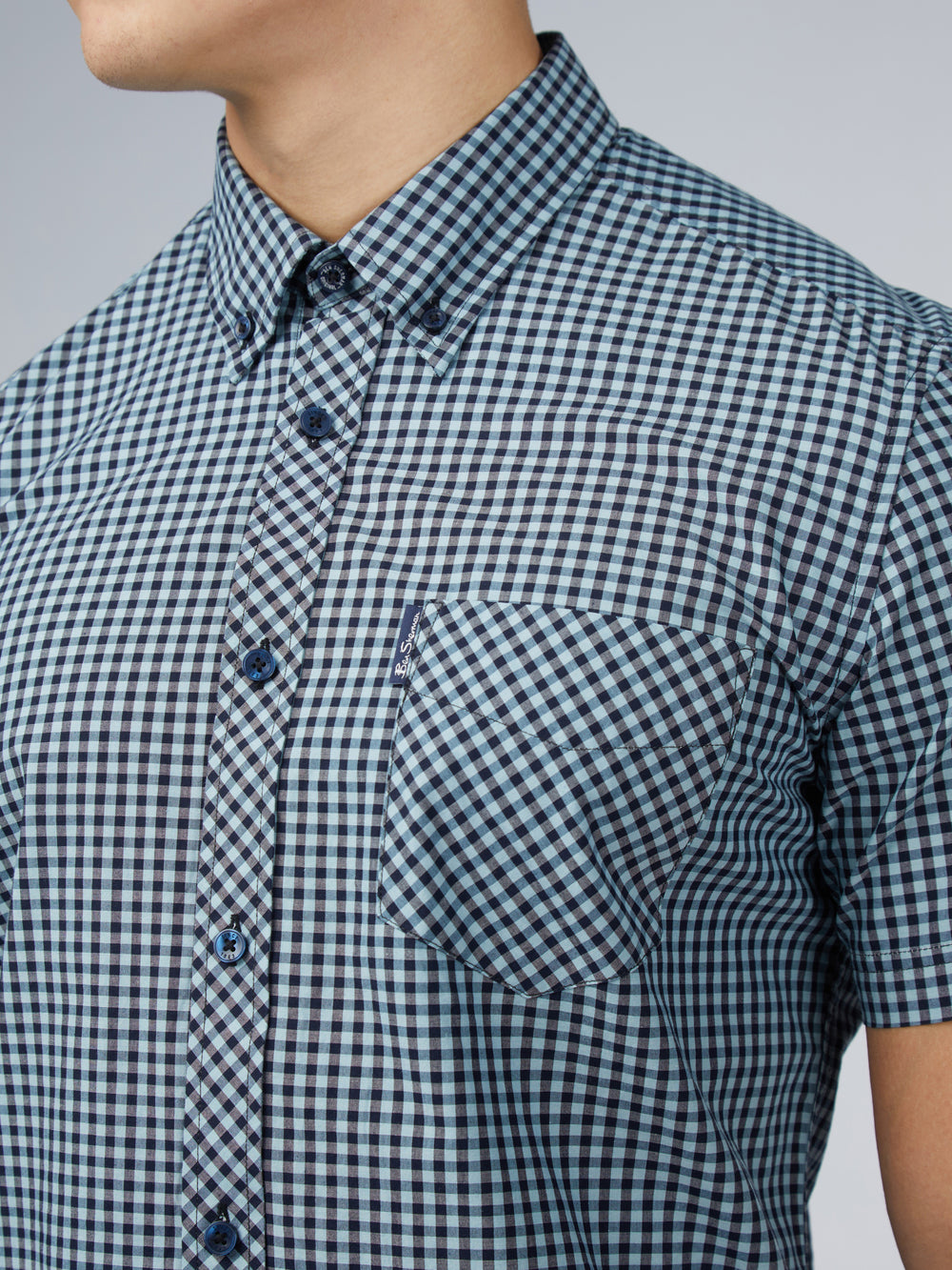 Camisas Ben Sherman Signature Short Sleeve Gingham Azules | 315-KHZBXT