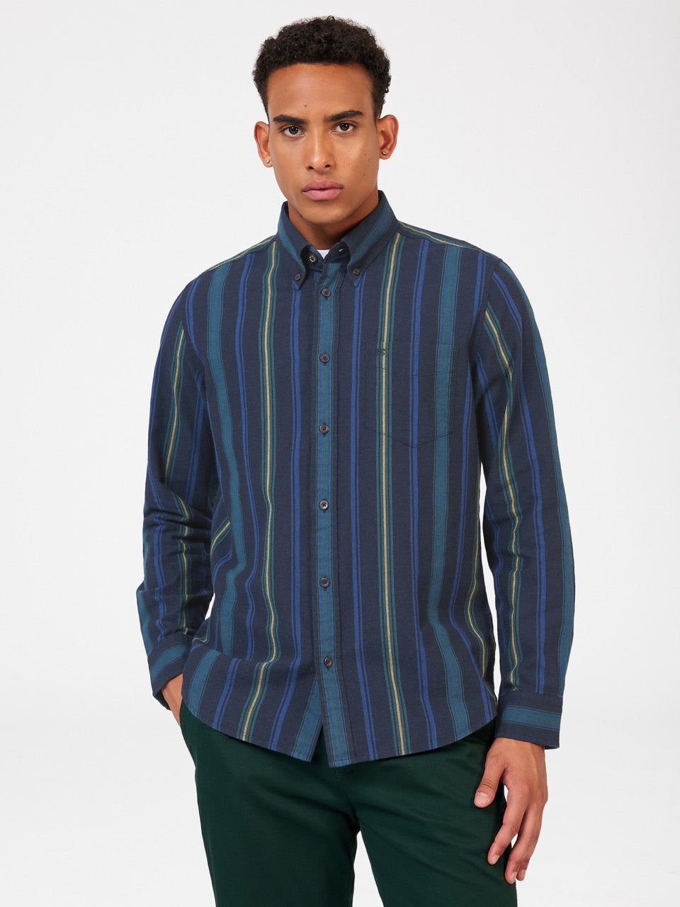 Camisas Ben Sherman Signature Striped Oxford Verde | 815-GOCLIW