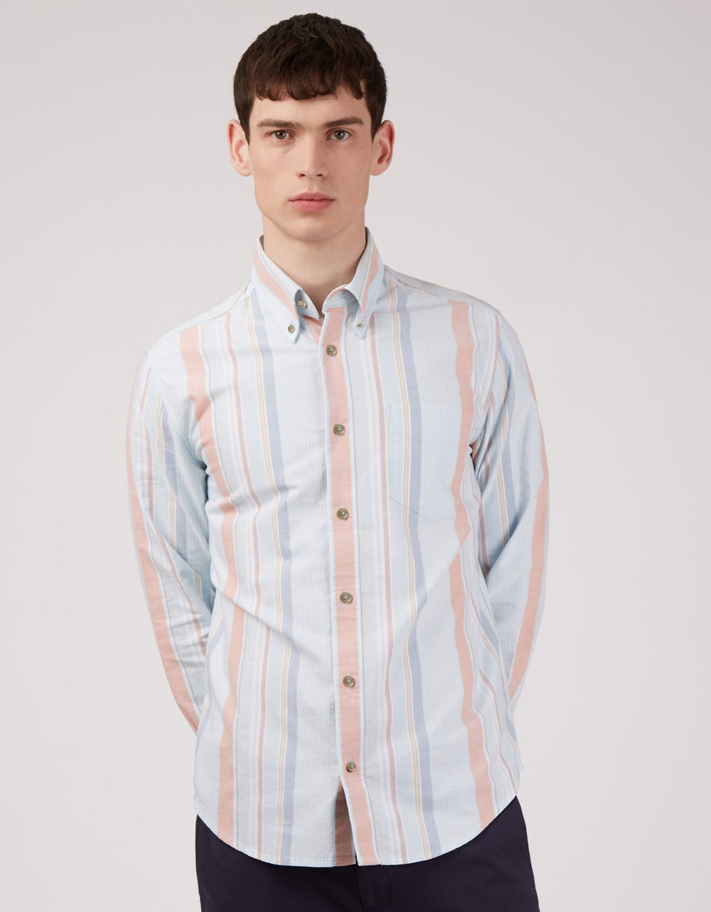 Camisas Ben Sherman The Oxford Ivy Stripe Long-Sleeve Azules | 084-GFQLDV