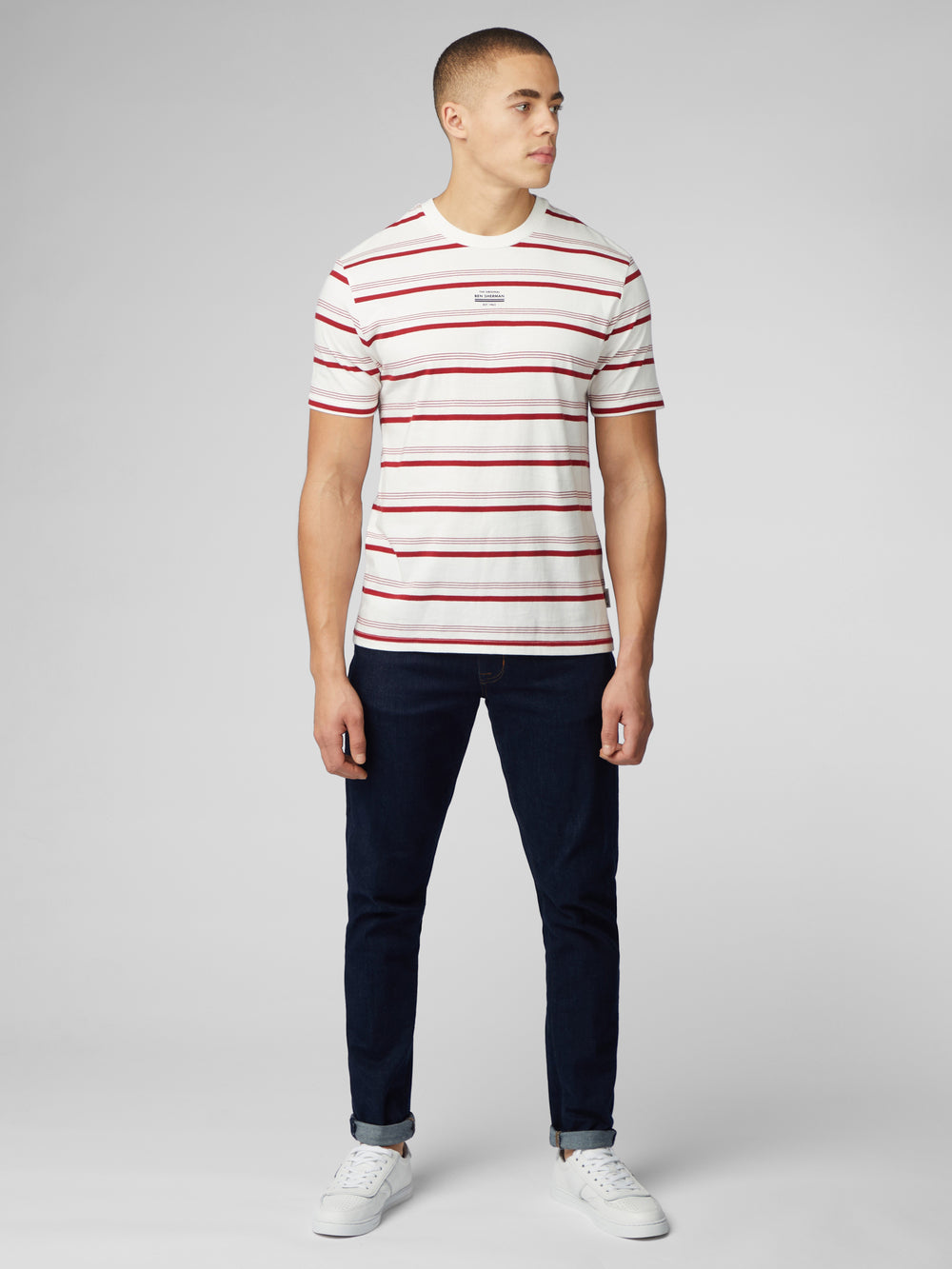 Camiseta Ben Sherman Signature Fine Stripe Blancas | 403-XDAWNE