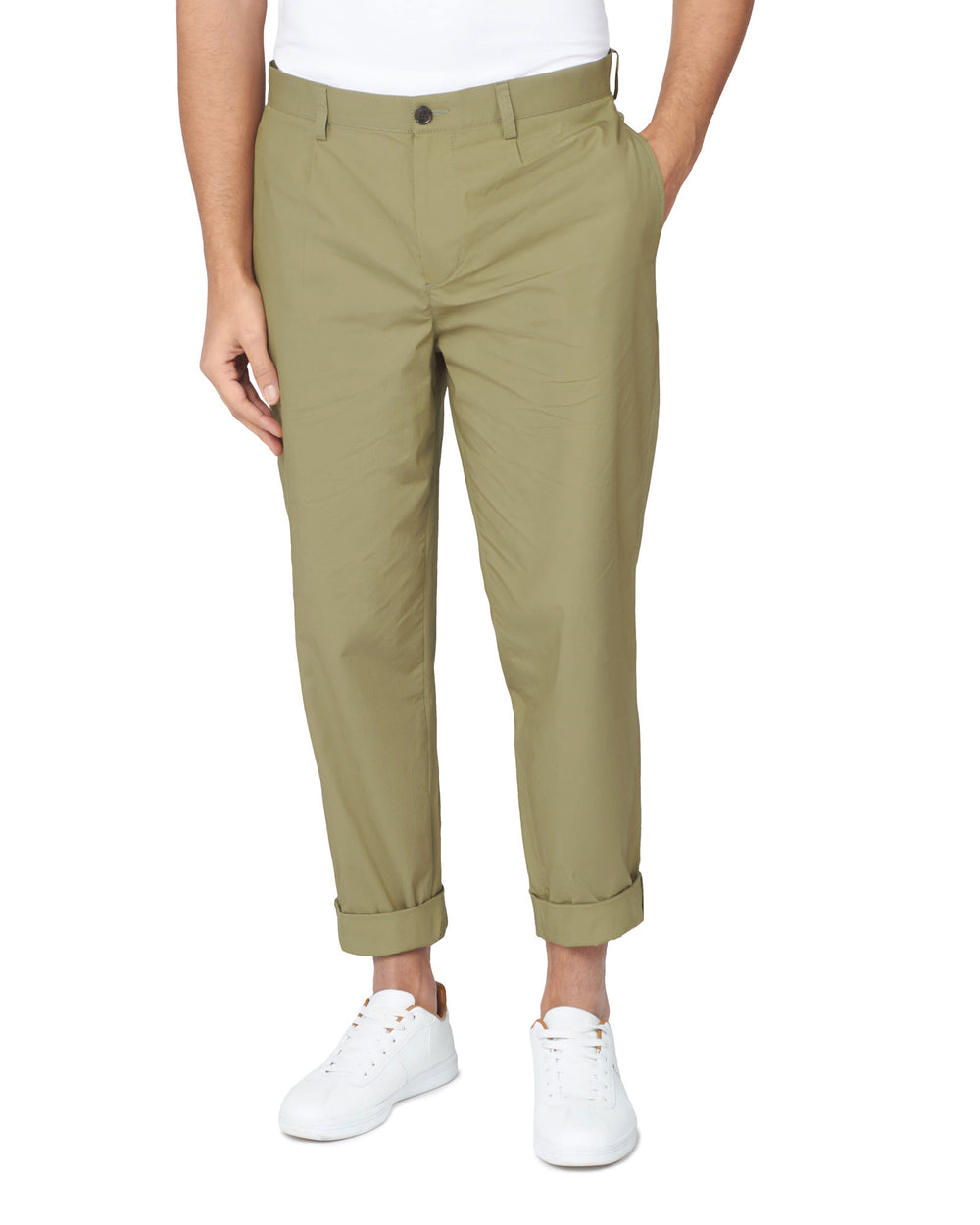 Pantalon Ben Sherman Poplin Relaxed-Taper Pleated Verde Oliva | 108-ITBYGN