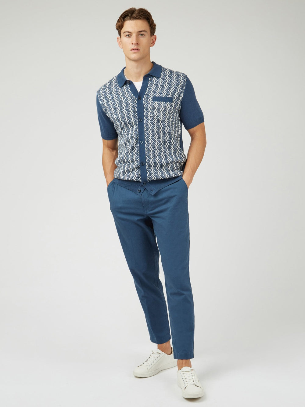 Pantalon Ben Sherman Signature Slim Taper Linen Azules | 290-FMDQGH