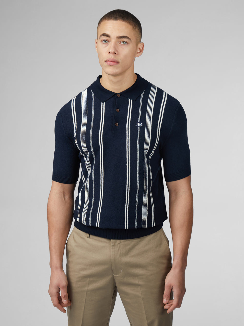 Prendas De Punto Ben Sherman B by Ben Sherman Crinkle Cotton Stripe Polo Azul Marino | 479-YDVRQZ