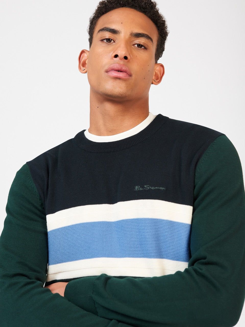 Prendas De Punto Ben Sherman Chest Stripe Crewneck Verde Oscuro | 241-EGDKPY