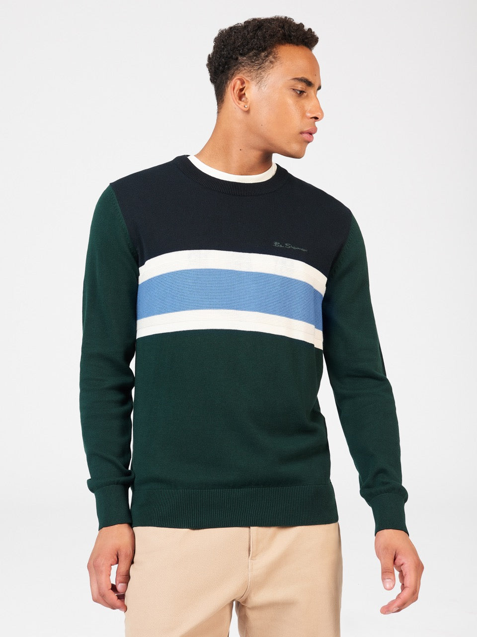 Prendas De Punto Ben Sherman Chest Stripe Crewneck Verde Oscuro | 241-EGDKPY