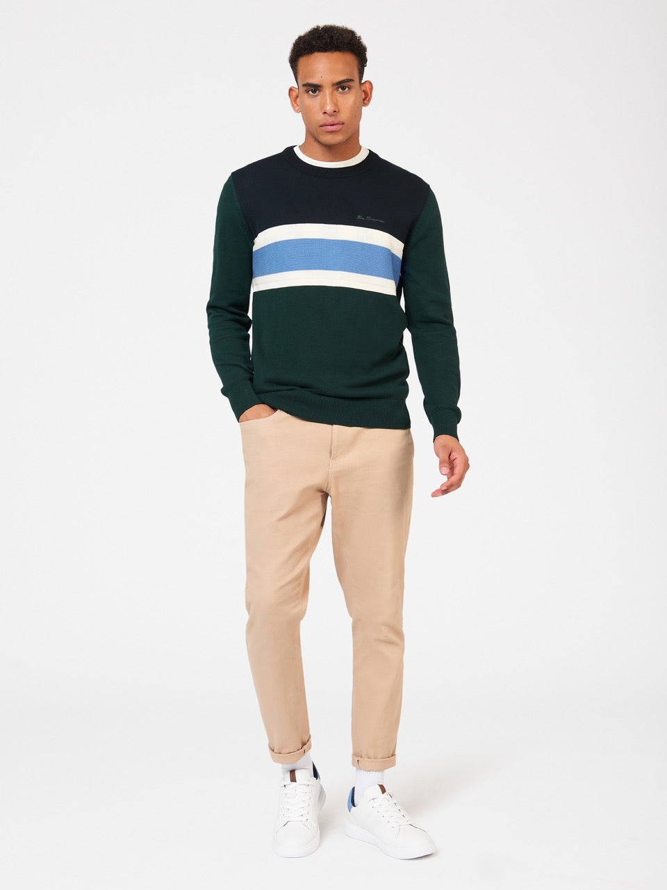 Prendas De Punto Ben Sherman Chest Stripe Crewneck Verde Oscuro | 241-EGDKPY