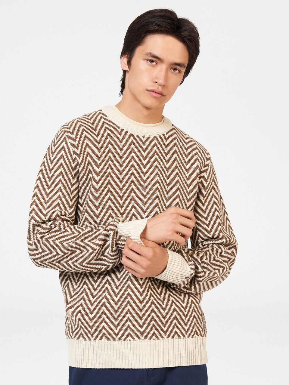 Prendas De Punto Ben Sherman Chevron Jacquard Crewneck Blancas | 103-CWJFHX