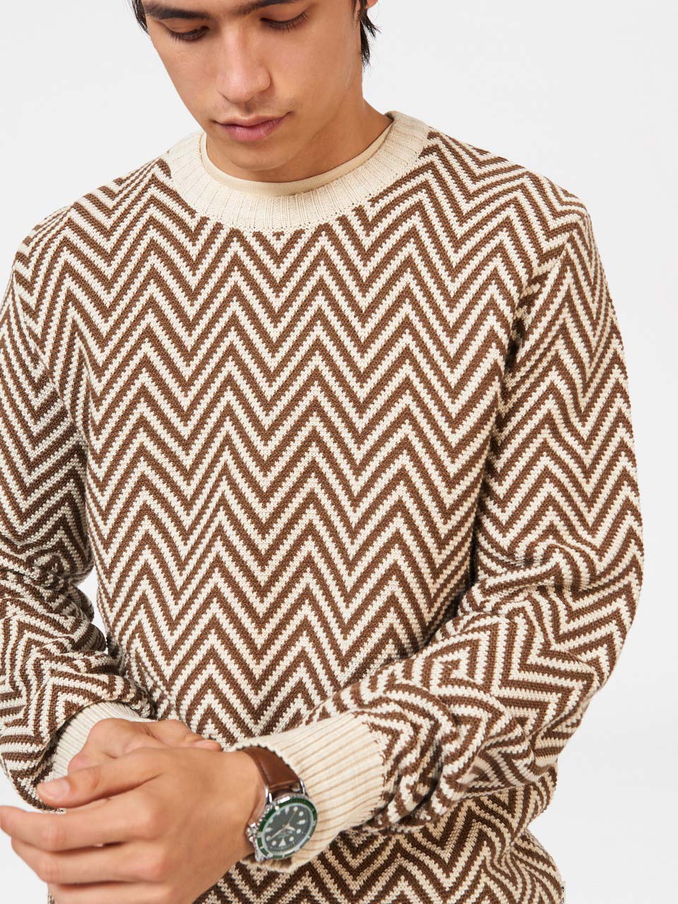 Prendas De Punto Ben Sherman Chevron Jacquard Crewneck Blancas | 103-CWJFHX