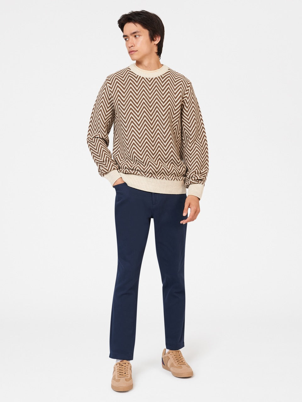 Prendas De Punto Ben Sherman Chevron Jacquard Crewneck Blancas | 103-CWJFHX