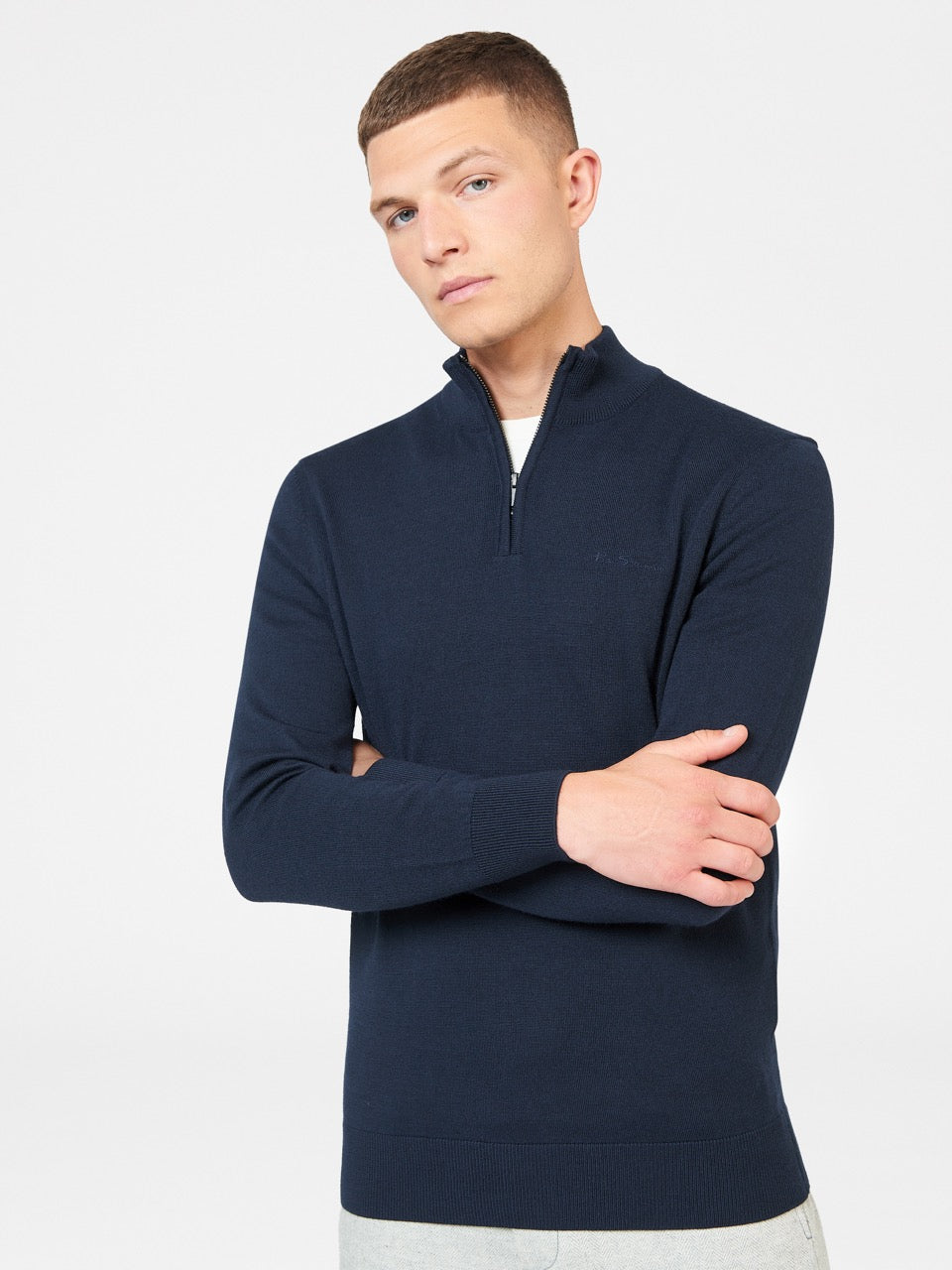 Prendas De Punto Ben Sherman Merino Half-Zip Azul Marino | 127-VXCMBO