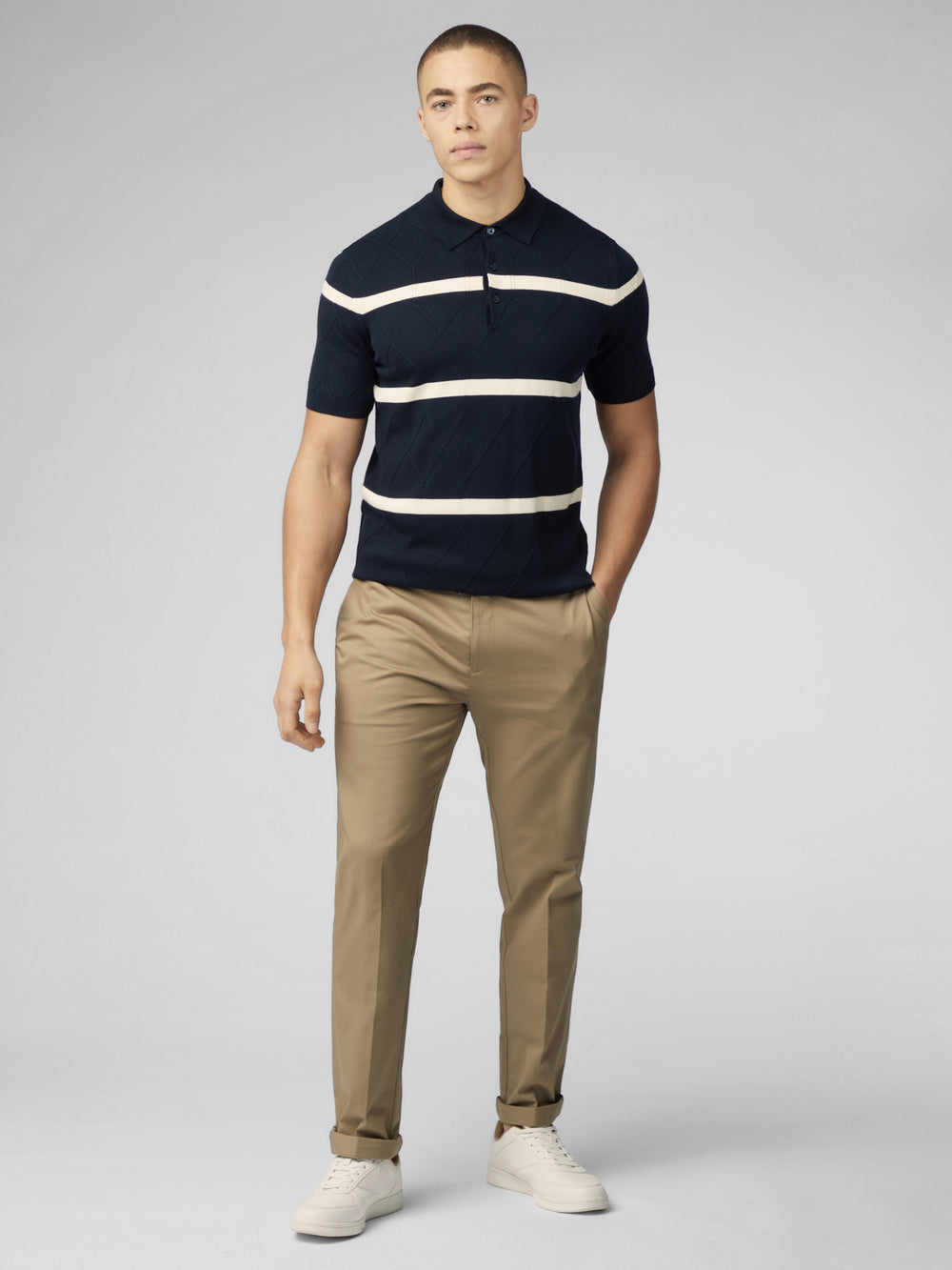 Prendas De Punto Ben Sherman Signature Argyle Stripe Polo Azul Marino | 193-ZQABLR