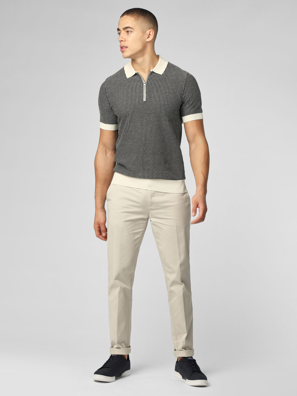 Prendas De Punto Ben Sherman Signature Bicolor Zip Neck Polo Blancas | 049-UQKARS