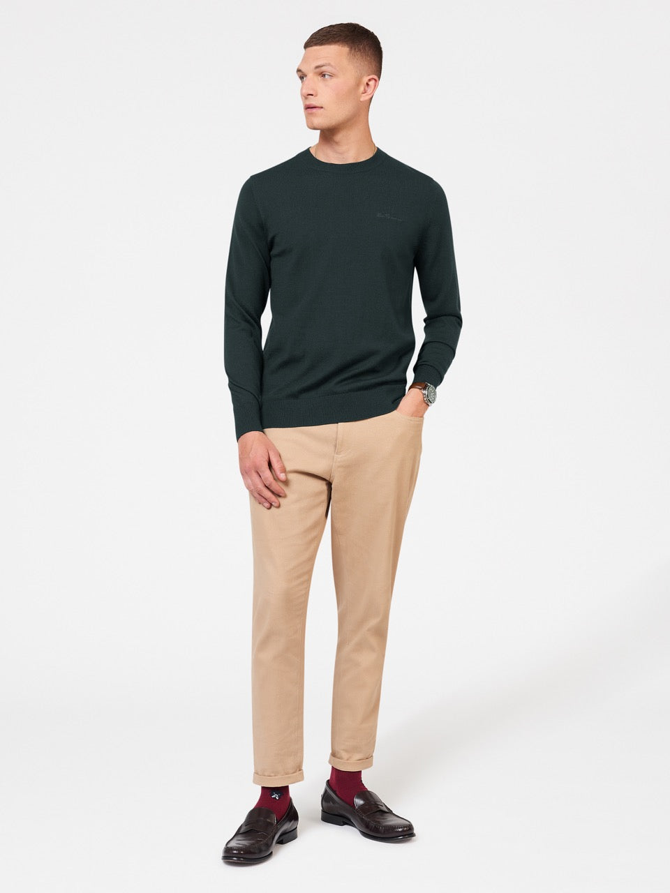 Prendas De Punto Ben Sherman Signature Merino Crewneck Verde Oscuro | 596-ALXJPT