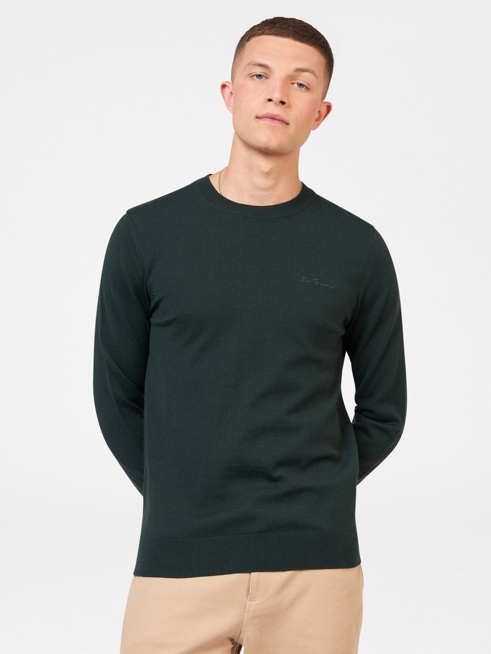 Prendas De Punto Ben Sherman Signature Merino Crewneck Verde Oscuro | 596-ALXJPT