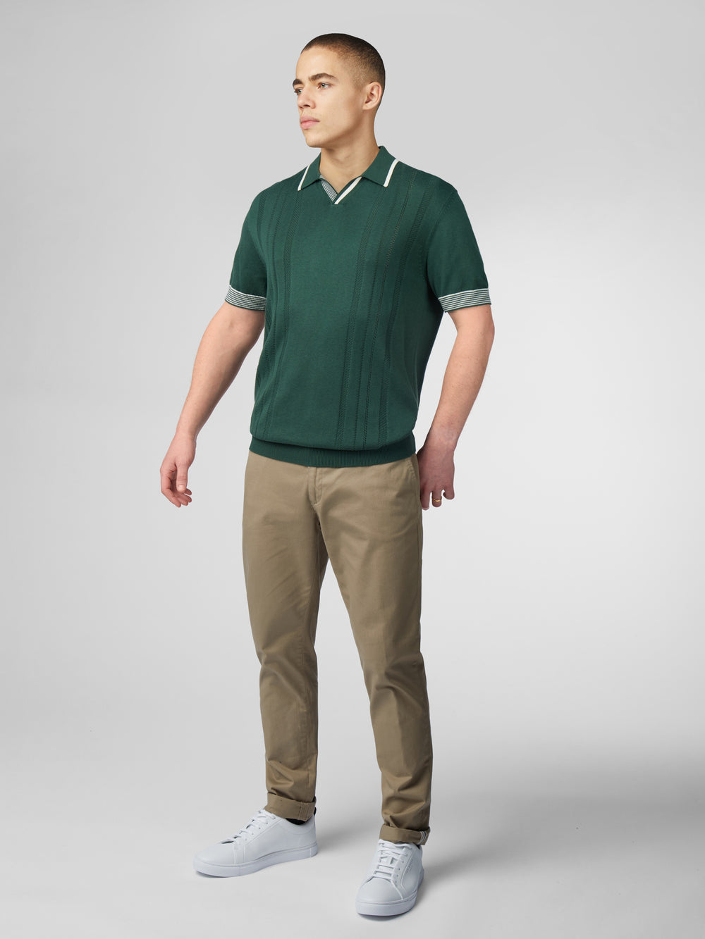 Prendas De Punto Ben Sherman Signature Open Neck Polo Verde | 213-SIHKAC