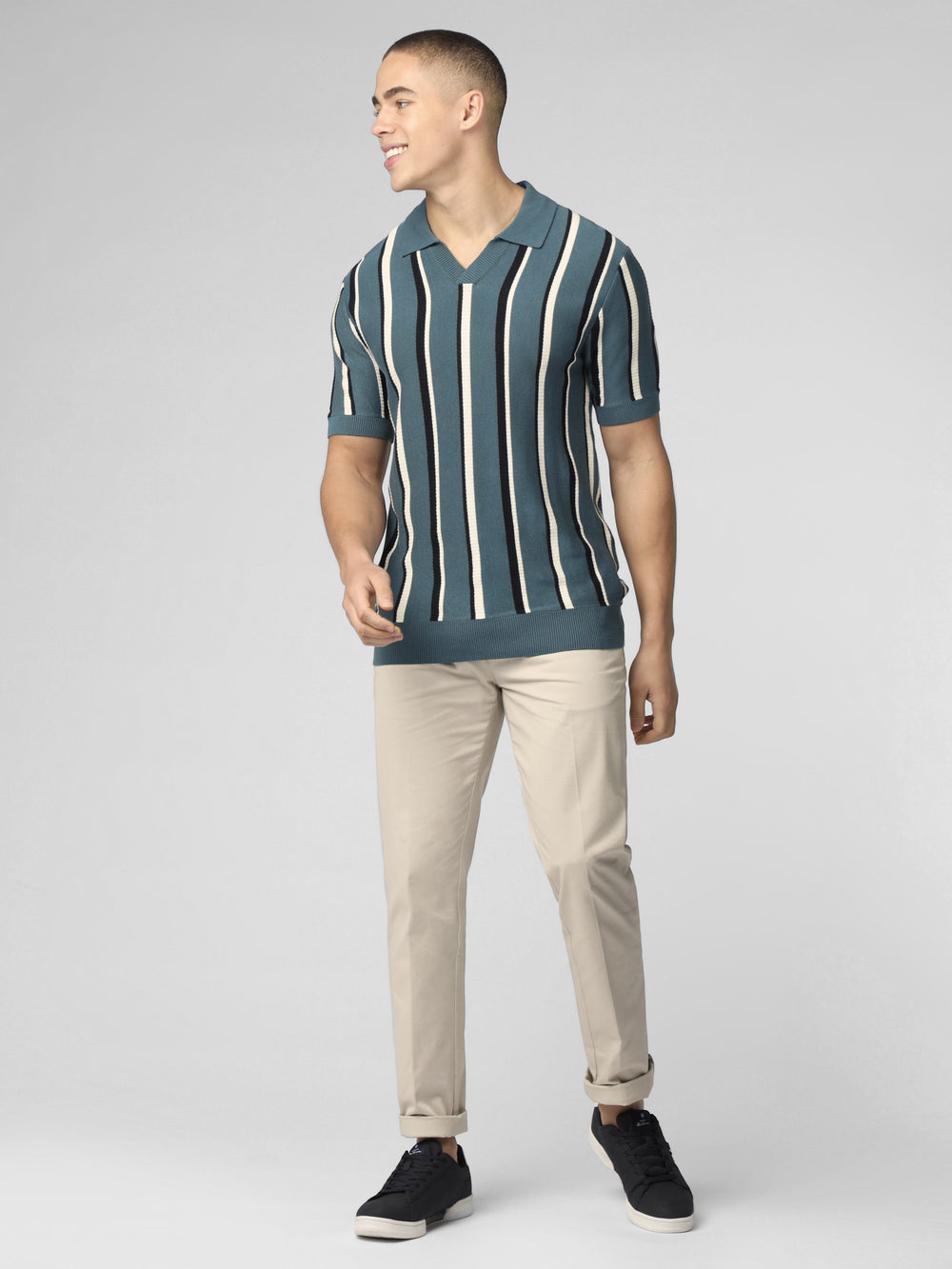 Prendas De Punto Ben Sherman Signature Vertical Stripe Open Neck Polo Turquesa | 973-ZJHVTP