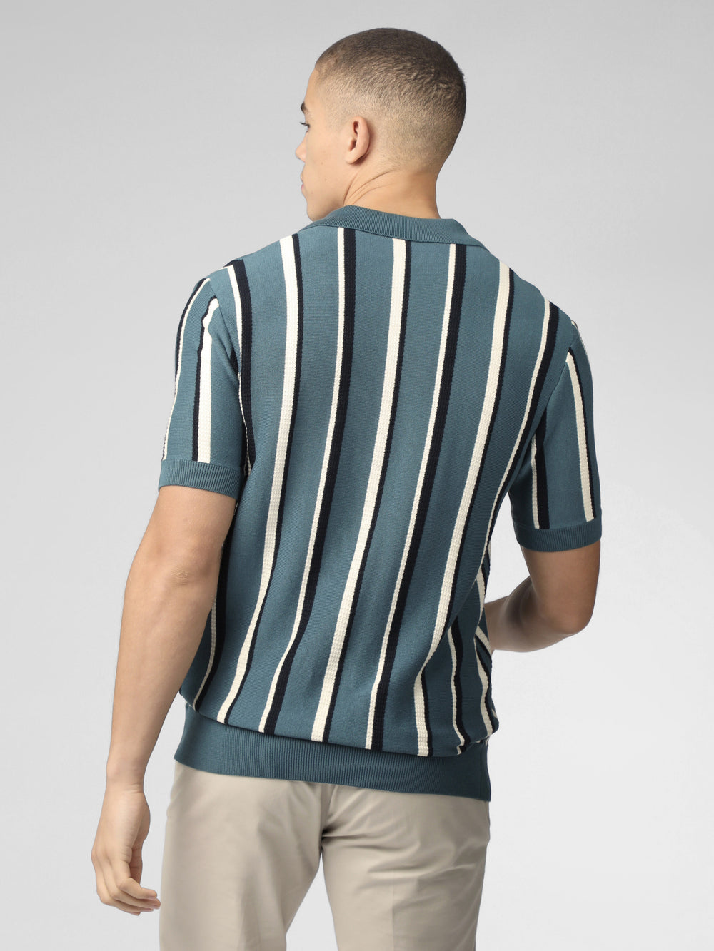 Prendas De Punto Ben Sherman Signature Vertical Stripe Open Neck Polo Turquesa | 973-ZJHVTP