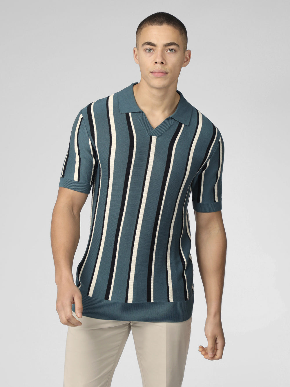 Prendas De Punto Ben Sherman Signature Vertical Stripe Open Neck Polo Turquesa | 973-ZJHVTP