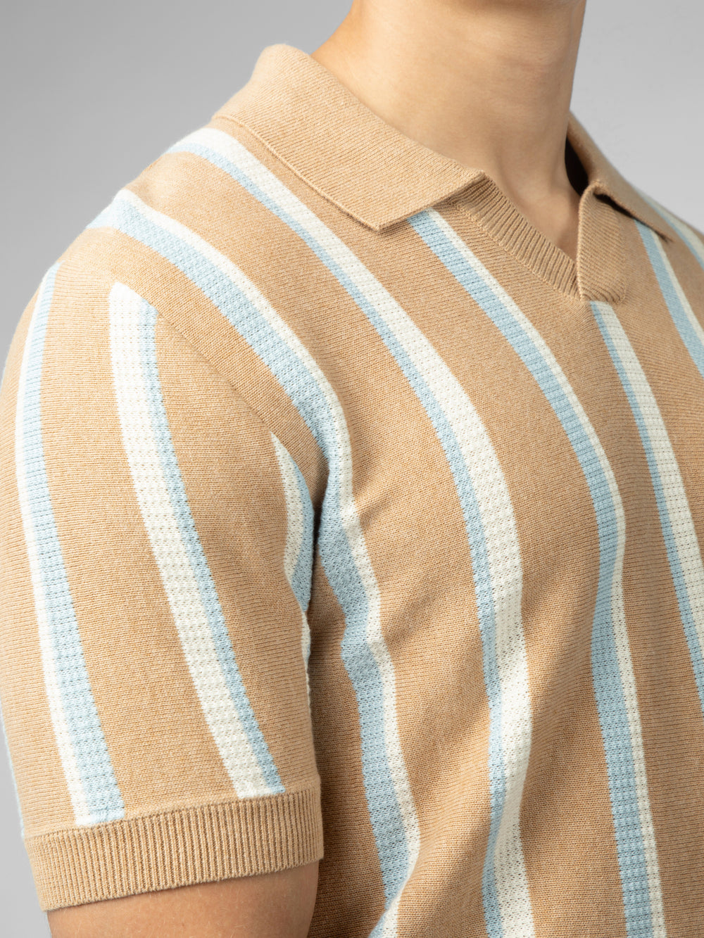 Prendas De Punto Ben Sherman Vertical Stripe Open Neck Polo Gris | 028-NQBAPY