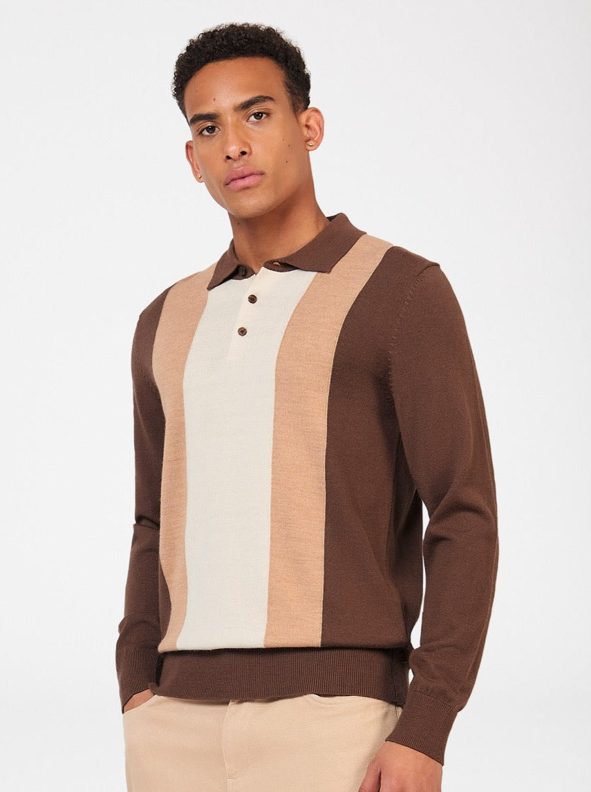 Suéteres De Cuello Polo Ben Sherman Block Stripe Merino Chocolate | 728-NYVHES