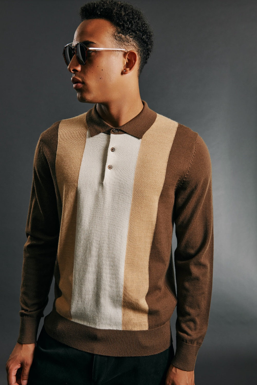 Suéteres De Cuello Polo Ben Sherman Block Stripe Merino Chocolate | 728-NYVHES