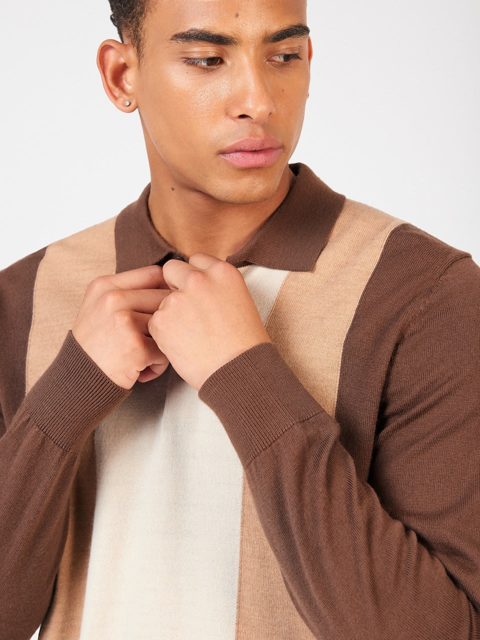 Suéteres De Cuello Polo Ben Sherman Block Stripe Merino Chocolate | 728-NYVHES