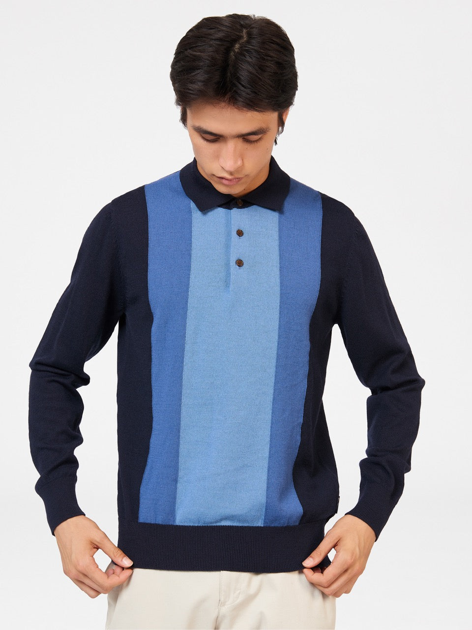 Suéteres De Cuello Polo Ben Sherman Block Stripe Merino Azul Marino | 830-TBGSQR