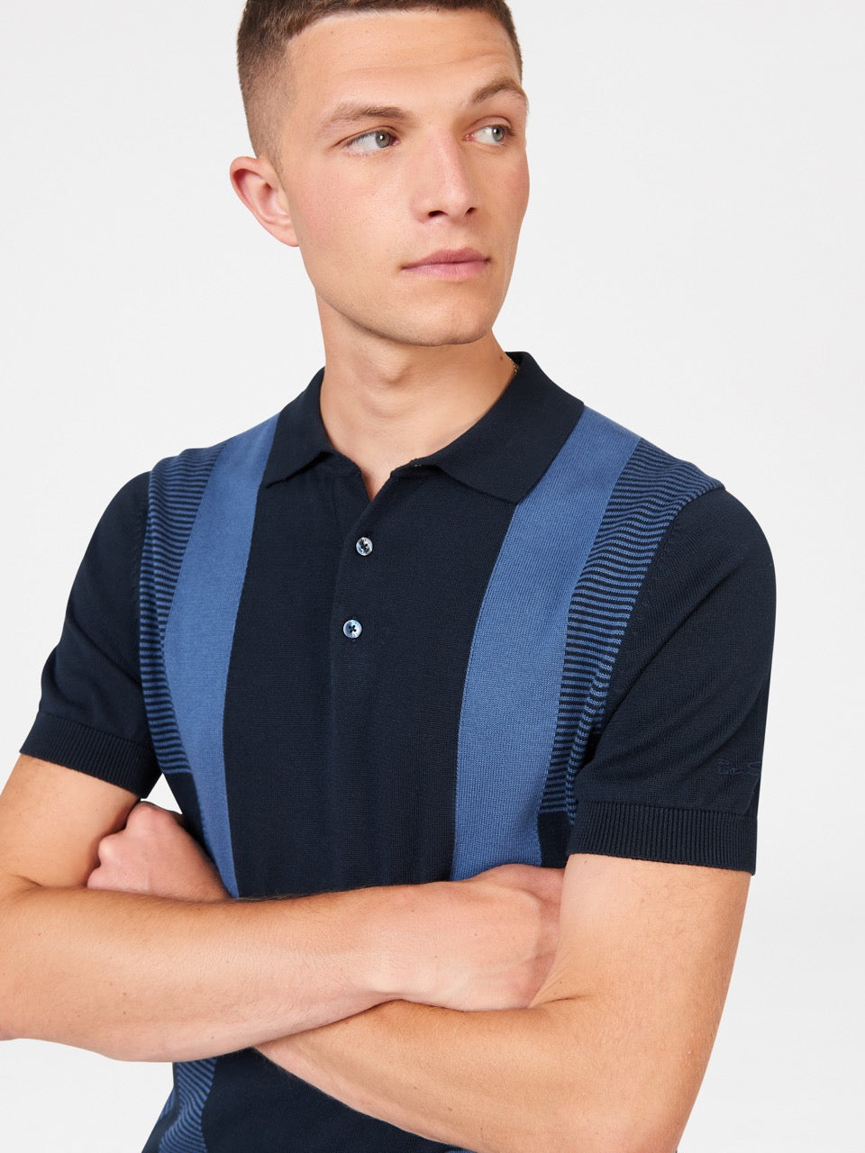 Suéteres De Cuello Polo Ben Sherman Intarsia Stripe Azul Marino | 674-RXMGPL