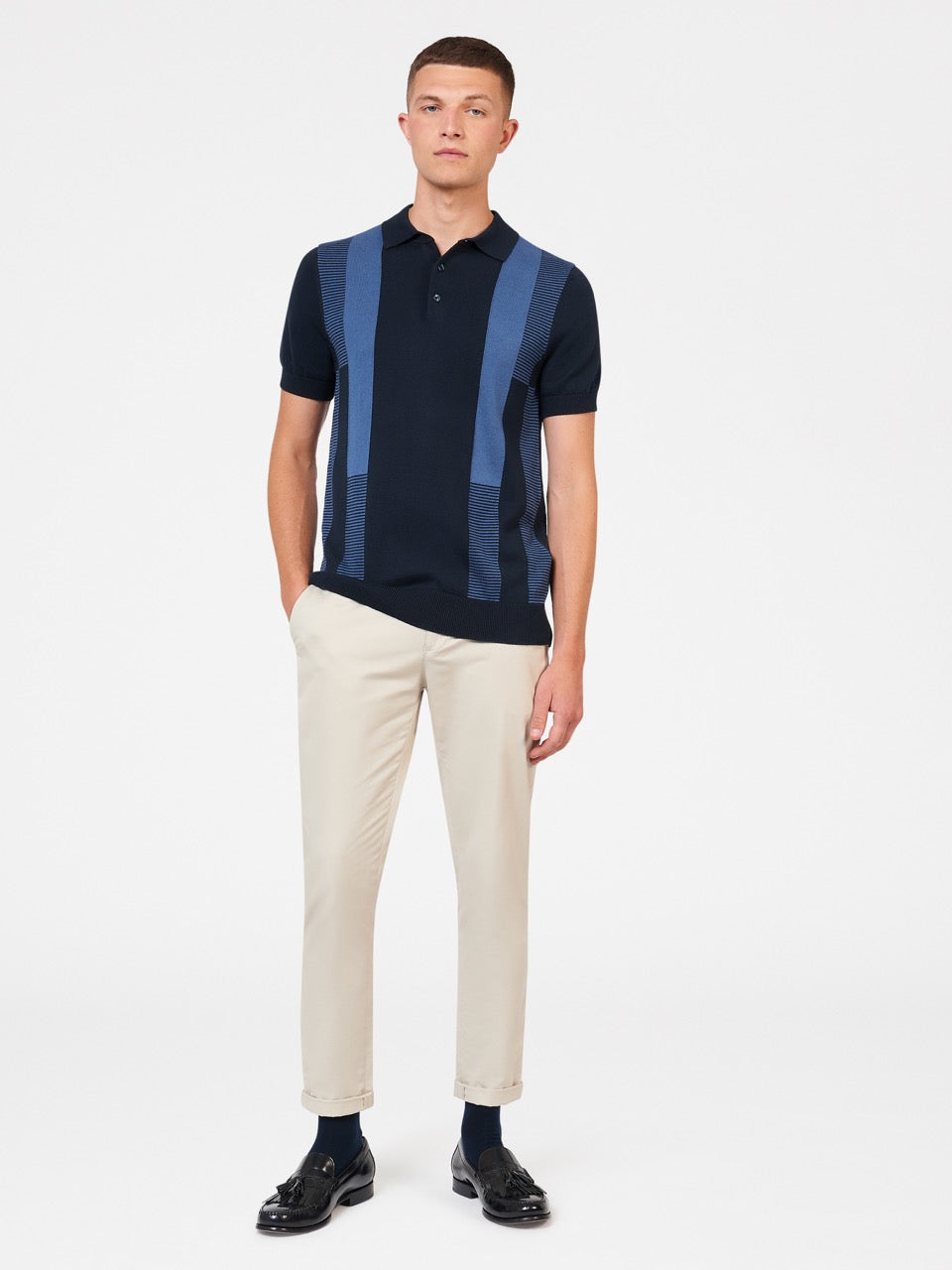 Suéteres De Cuello Polo Ben Sherman Intarsia Stripe Azul Marino | 674-RXMGPL