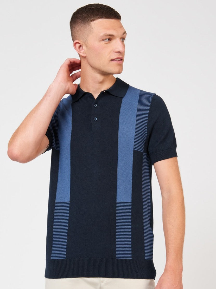 Suéteres De Cuello Polo Ben Sherman Intarsia Stripe Azul Marino | 674-RXMGPL