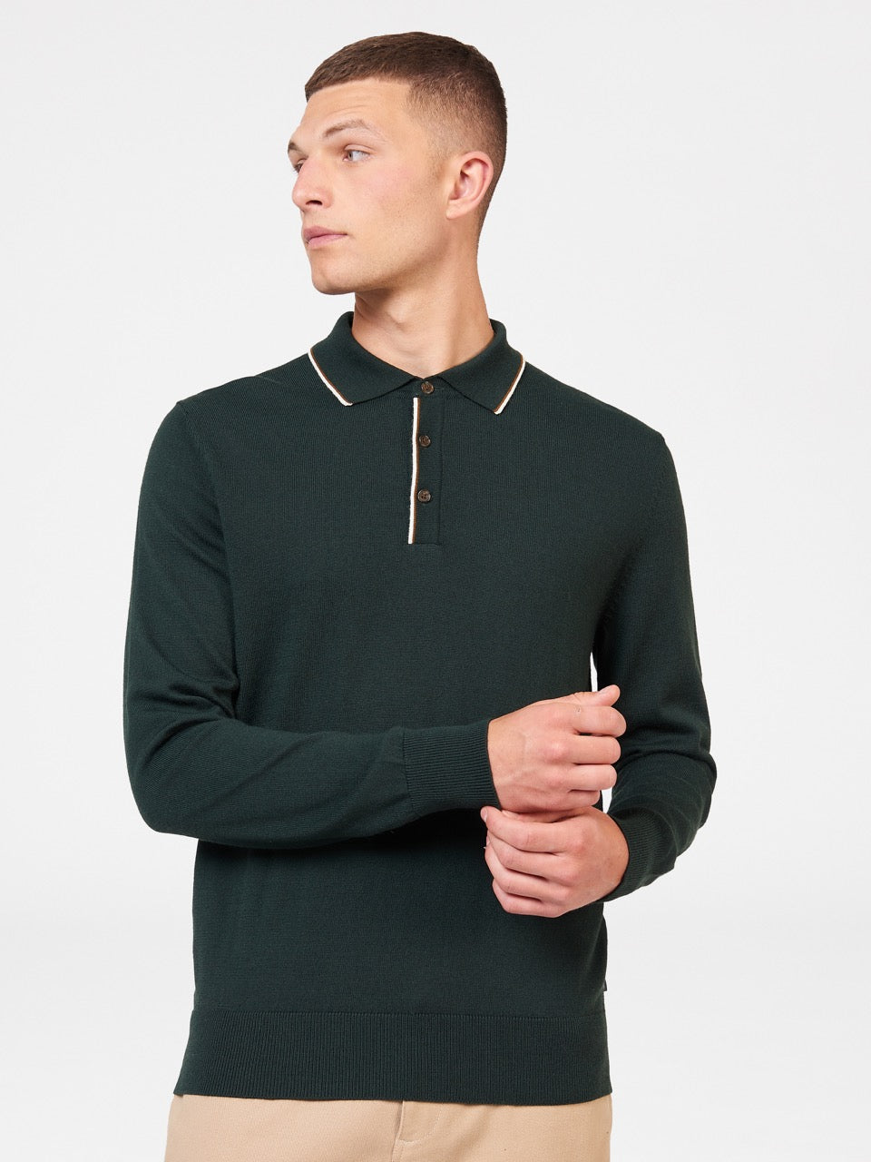 Suéteres De Cuello Polo Ben Sherman Tipped Merino Verde Oscuro | 192-BUSGYA