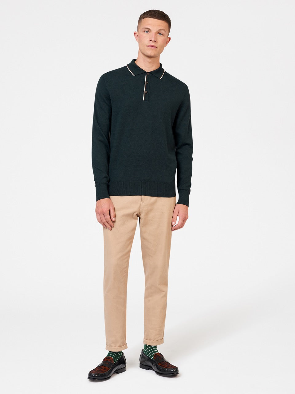 Suéteres De Cuello Polo Ben Sherman Tipped Merino Verde Oscuro | 192-BUSGYA