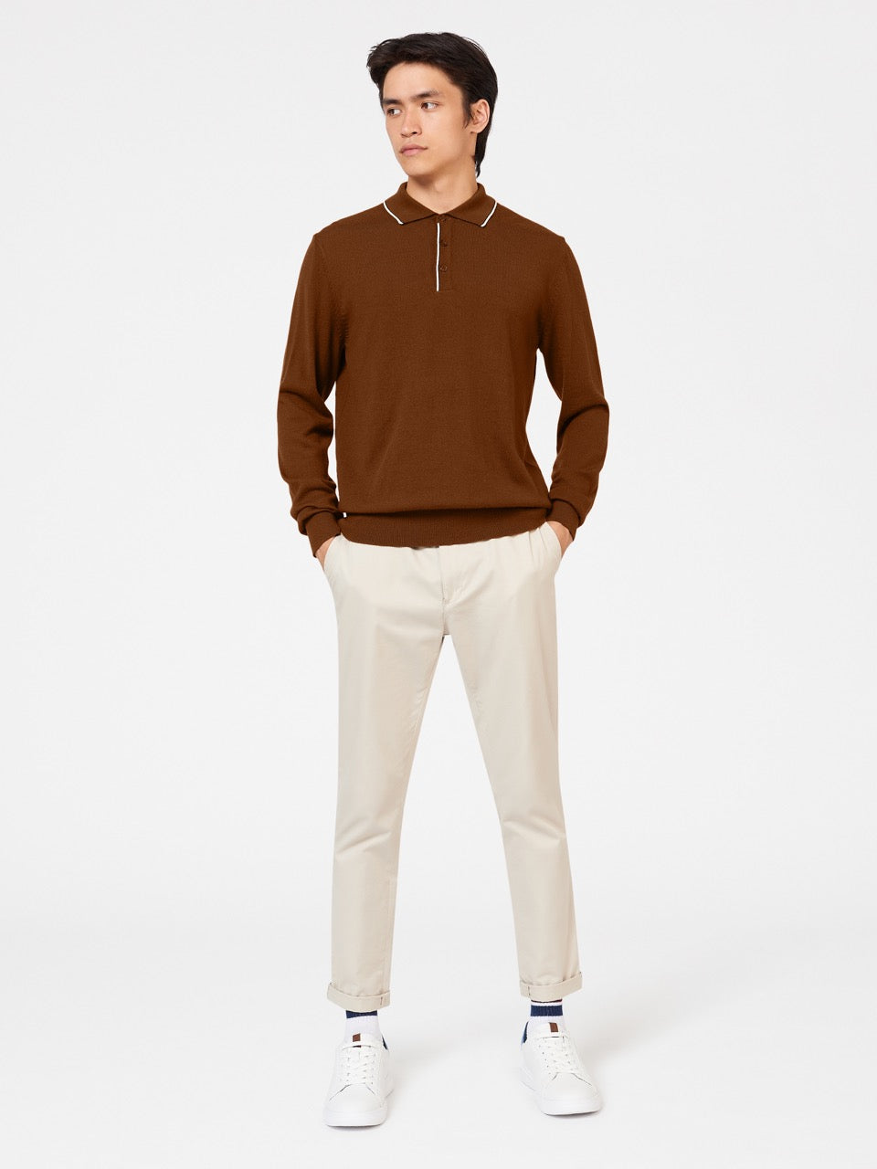 Suéteres De Cuello Polo Ben Sherman Tipped Merino Marrones | 248-HPMAZD