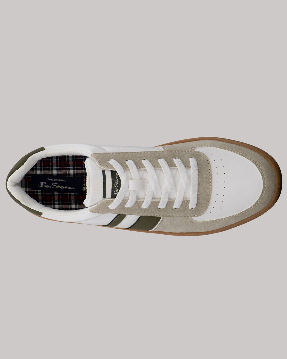 Zapatillas Ben Sherman Hyde Olive Stripe Blancas | 502-NWMHOY