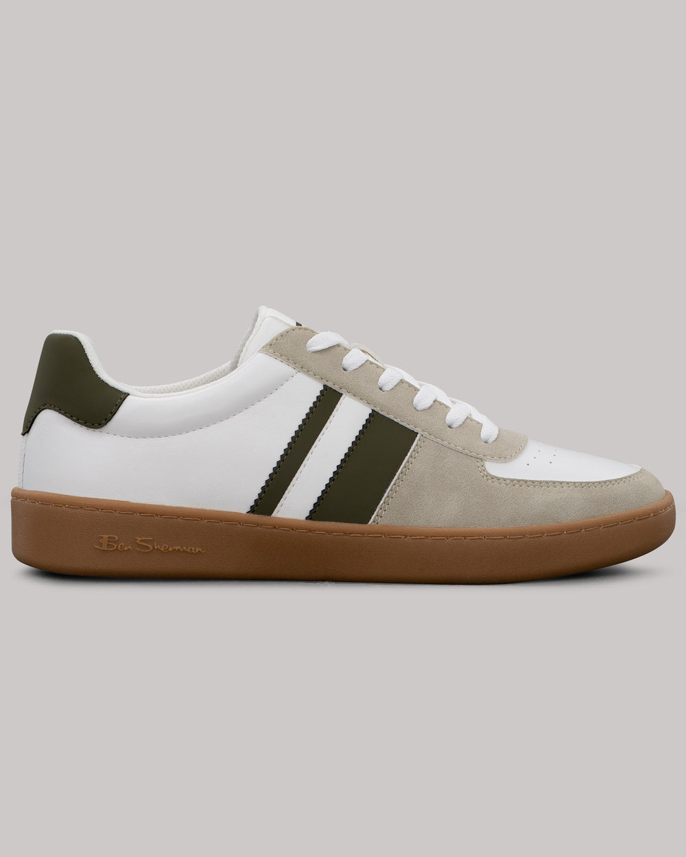 Zapatillas Ben Sherman Hyde Olive Stripe Blancas | 502-NWMHOY